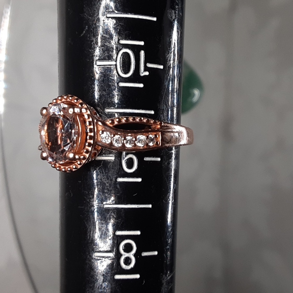 925 Rose Gold Over Sterling, Morganite And Zircon Ring. - Picture 6 of 7